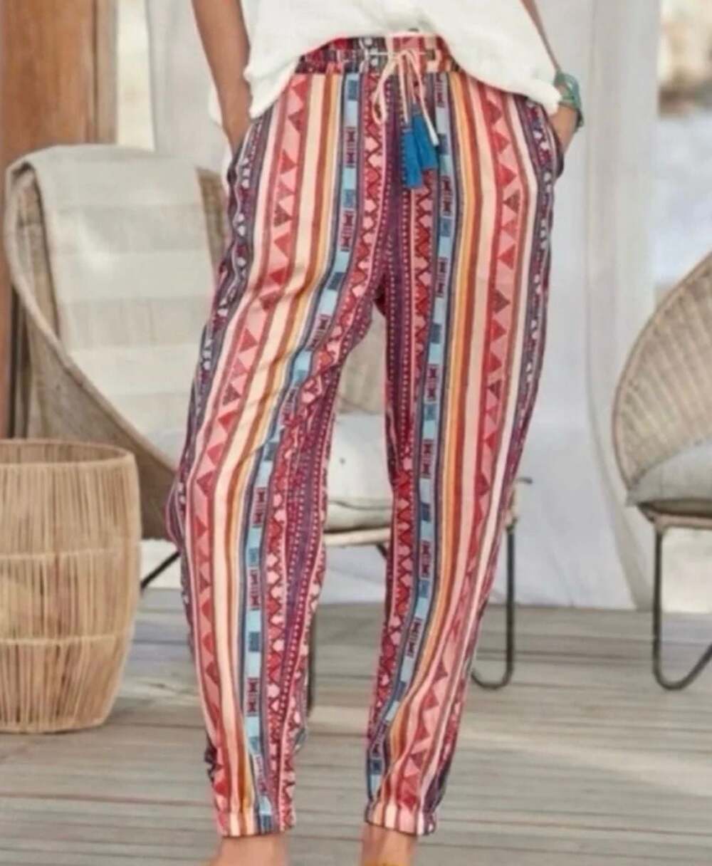 Sundance Jessinia Aztec Stripe Cotton Jogger Pants Tassels Small